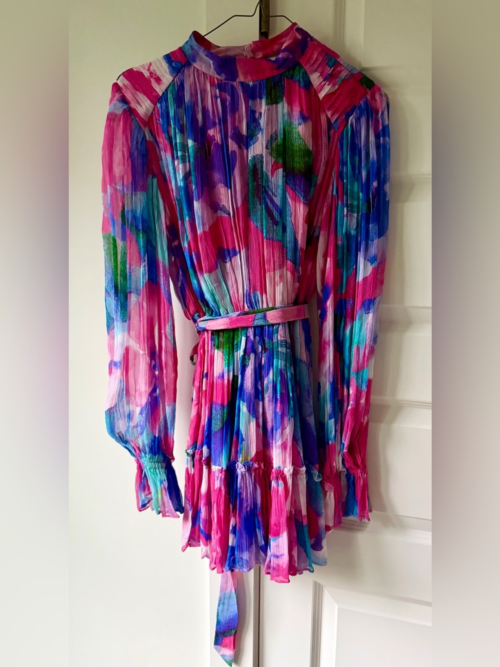 HEMANT & NANDITA Pink and Blue Tie-Dye Scarf